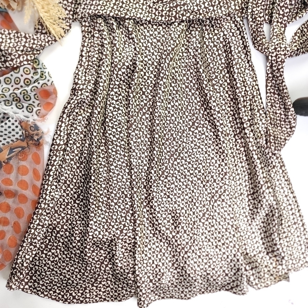 New A.P.N.Y. Brown White Patterned Satin Dress Sz 12 - Picture 12 of 16
